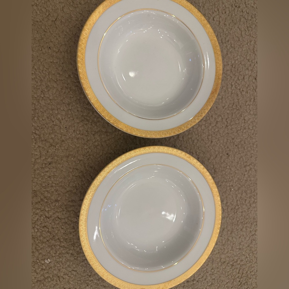Gabbay Porcelain Elegant Gold Rimmed Bowls 8in - Set of 2 Vintage